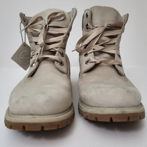 TIMBERLAND Boots Womens 9.5 6 Inch Premium Waterproof Leather Taupe Beige - Picture 4 of 12